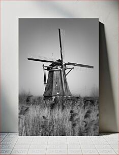 Πίνακας, Vintage Windmill in Black and White Vintage Ανεμόμυλος σε ασπρόμαυρο