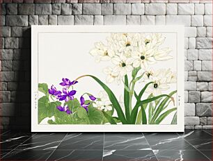 Πίνακας, Violet & Scilla flower woodblock painting