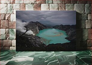 Πίνακας, Volcanic Landscape with Turquoise Lake Ηφαιστειακό τοπίο με τιρκουάζ λίμνη