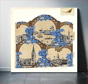 Πίνακας, Wallpaper Decorated with New York City Landmarks by Anonymous, American, 19th century