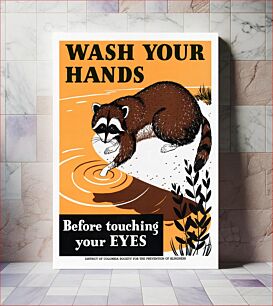 Πίνακας, "Wash your hands before touching your eyes" (1941-1945), vintage raccoon poster illustration