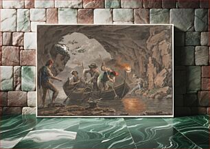 Πίνακας, Water color; Night Fishing at the Entrance to a Cave, Saverio Della Gatta