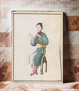 Πίνακας, Watercolor of musician playing jiaoluo, Chinese