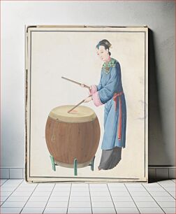 Πίνακας, Watercolor of musician playing jingu