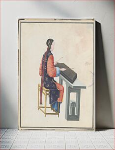 Πίνακας, Watercolor of musician playing yangqin, Chinese