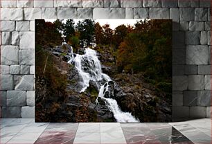 Πίνακας, Waterfall in Autumn Forest Καταρράκτης στο φθινοπωρινό δάσος