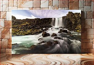 Πίνακας, Waterfall in Rocky Landscape Καταρράκτης στο βραχώδες τοπίο