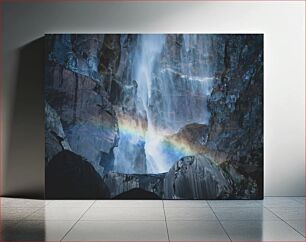 Πίνακας, Waterfall with Rainbow on Rocky Cliff Καταρράκτης με το ουράνιο τόξο στο Rocky Cliff