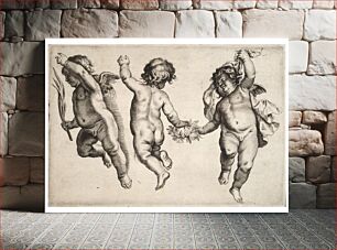 Πίνακας, Wenceslas Hollar - Two cherubs dancing with a small boy