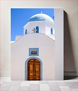 Πίνακας, White and Blue Church Λευκή και Μπλε Εκκλησία