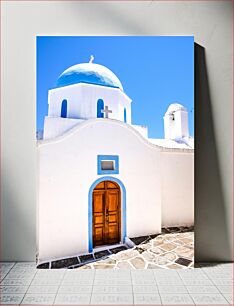 Πίνακας, White and Blue Church Λευκή και Μπλε Εκκλησία