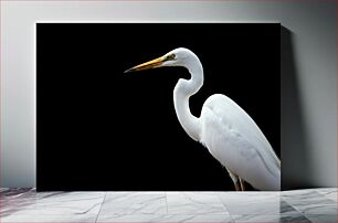 Πίνακας, White Heron on Black Background Λευκός ερωδιός σε μαύρο φόντο