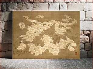 Πίνακας, White rabbits (1765 - 1848) vintage Japanese ink and color on silk by Ōoka Unpō