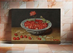 Πίνακας, Wild Strawberries and a Carnation in a Wan-Li Bowl (ca. 1620) by Jacob van Hulsdonck