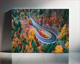 Πίνακας, Winding Road through Autumn Forest Δρόμος με στροφές μέσα από το φθινοπωρινό δάσος