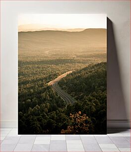 Πίνακας, Winding Road through Forest at Sunset Ελικοειδής δρόμος μέσα από το δάσος στο ηλιοβασίλεμα