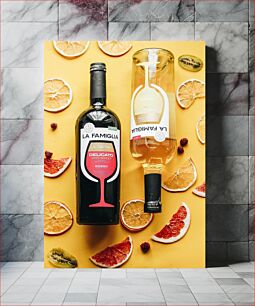 Πίνακας, Wine Bottles with Citrus Slices Μπουκάλια κρασιού με φέτες εσπεριδοειδών