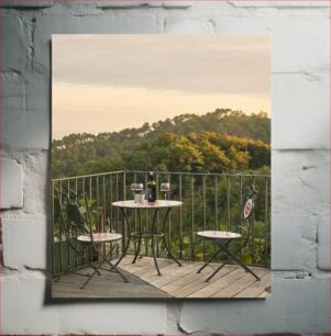 Πίνακας, Wine on a Balcony with Forest View Κρασί σε μπαλκόνι με θέα στο δάσος