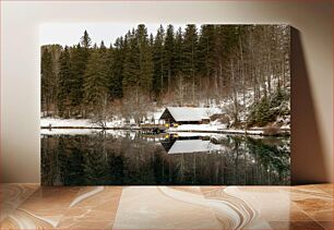 Πίνακας, Winter Cabin by the Lake Χειμερινή καμπίνα δίπλα στη λίμνη