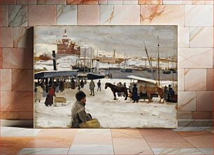 Πίνακας, Winter day in helsinki market square, study ; sketch for winter day at the market place in helsinki, 1889, by Albert Edelfelt