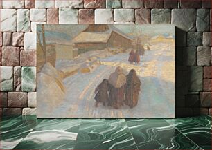 Πίνακας, Winter in the village by Elemír Halász-Hradil