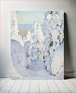 Πίνακας, Winter landscape, kinahmi (1923), vintage nature illustration by Pekka Halonen