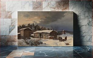 Πίνακας, Winter landscape with farmhouse in häme, 1866, Hjalmar Munsterhjelm