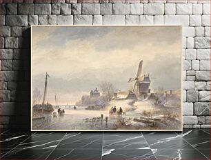 Πίνακας, Winter Landscape with Frozen River by Lodewijk Johannes Kleijn