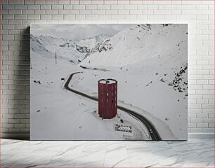 Πίνακας, Winter Mountain Road with Red Tower Χειμερινός ορεινός δρόμος με τον κόκκινο πύργο