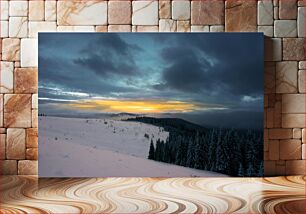 Πίνακας, Winter Sunset Over Snowy Landscape Χειμερινό ηλιοβασίλεμα πάνω από το χιονισμένο τοπίο