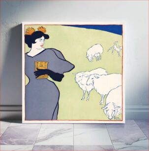 Πίνακας, Woman and sheep (1895) by Edward Penfield
