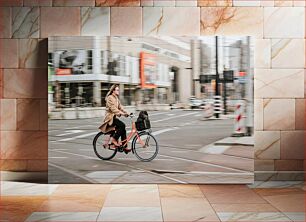 Πίνακας, Woman Biking in the City Γυναίκα ποδηλασία στην πόλη