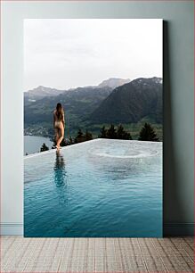 Πίνακας, Woman by Infinity Pool Overlooking Mountain Landscape Woman by Infinity Pool με θέα στο ορεινό τοπίο