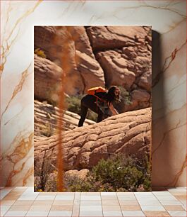 Πίνακας, Woman Climbing Rocky Terrain Γυναίκα που αναρριχείται σε βραχώδες έδαφος