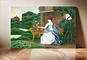 Πίνακας, Woman in a Garden, vintage painting by Sarah P. Wells