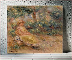 Πίνακας, Woman in Pink and Yellow in a Landscape (Femme en rose et jaune dans un paysage) by Pierre Auguste Renoir