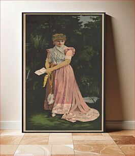 Πίνακας, [Woman in pink dress holding folded paper]