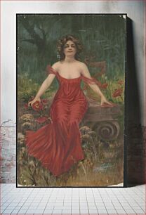 Πίνακας, [Woman in red dress seated in garden]