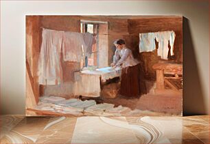 Πίνακας, Woman ironing, study for the washerwomen (1888) oil painting art by Albert Edelfelt