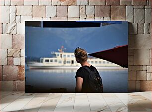 Πίνακας, Woman Observing Boat on a Lake Γυναίκα που παρατηρεί τη βάρκα σε μια λίμνη