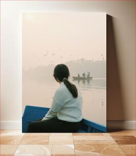 Πίνακας, Woman on a Boat in a Misty Lake Γυναίκα σε μια βάρκα σε μια ομιχλώδη λίμνη