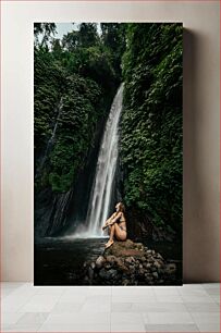 Πίνακας, Woman Relaxing by a Waterfall Γυναίκα που χαλαρώνει δίπλα σε έναν καταρράκτη