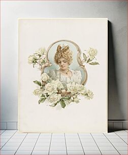 Πίνακας, Woman's portrait enframed with white roses