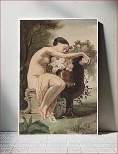 Πίνακας, Woman seated, copy after august jernberg's nymph by a flower urn, 1890 - 1925, by Magnus Enckell