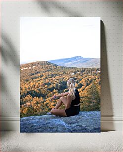 Πίνακας, Woman Sitting on a Mountain Overlooking a Forest Γυναίκα που κάθεται σε ένα βουνό με θέα σε ένα δάσος