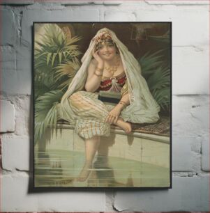 Πίνακας, [Woman sitting with foot in water next to bar of soap impressed with "Palmolive"]