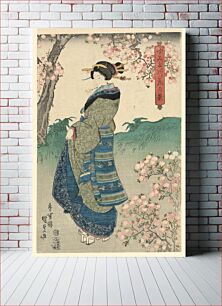 Πίνακας, Woman viewing Cherry Blossoms on the Bank of the Sumida River (Sumidagawa hana no kei), Utagawa Kunisada