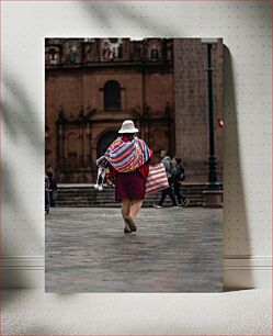 Πίνακας, Woman Walking in a Historic Square Γυναίκα που περπατά σε μια ιστορική πλατεία
