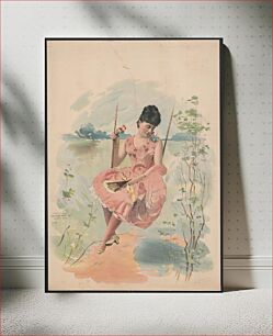 Πίνακας, [Woman wearing a pink dress with gold stars sitting on a swing]