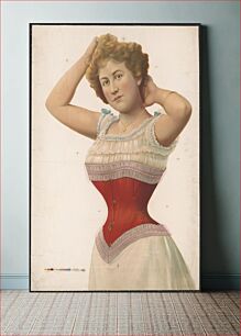 Πίνακας, [Woman wearing a red corset with her arms raised to her head, showing off the corset and her shape]